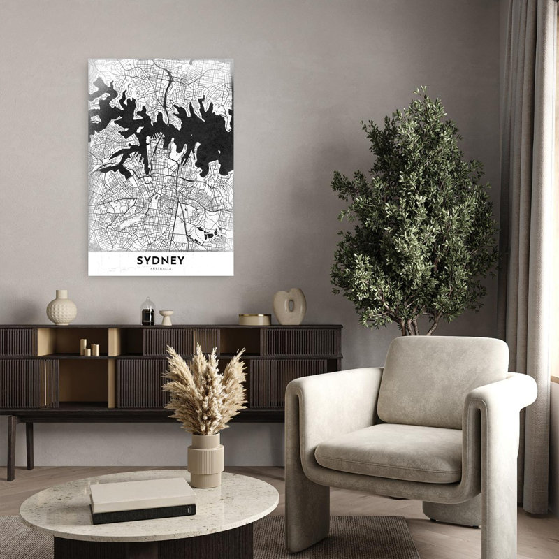 Sydney City Map Abstract Contemporary Architecture City Wall Art Print 1 Piece Wrapped Canvas Wall Art, 91.44cm H x 60.96cm W