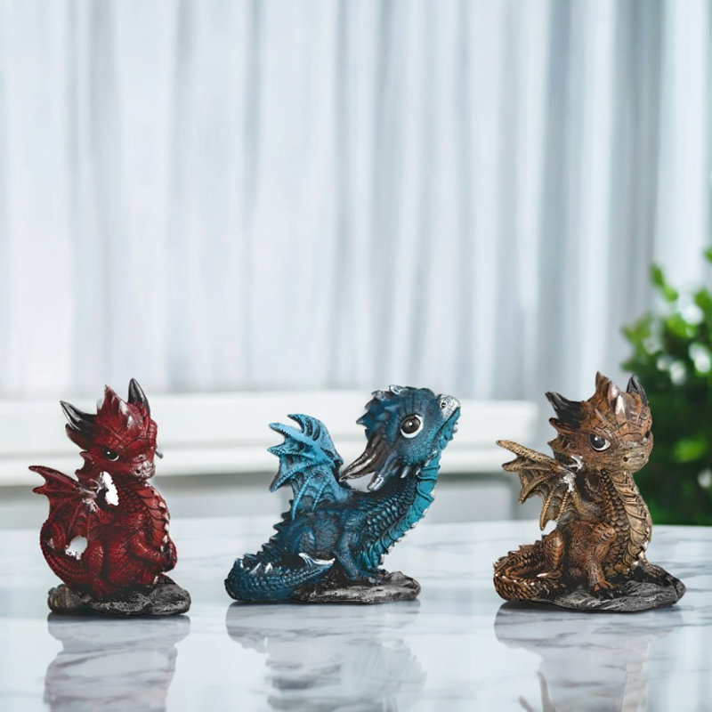 Ensemble de 3 figurines de dragon H 2,5 po