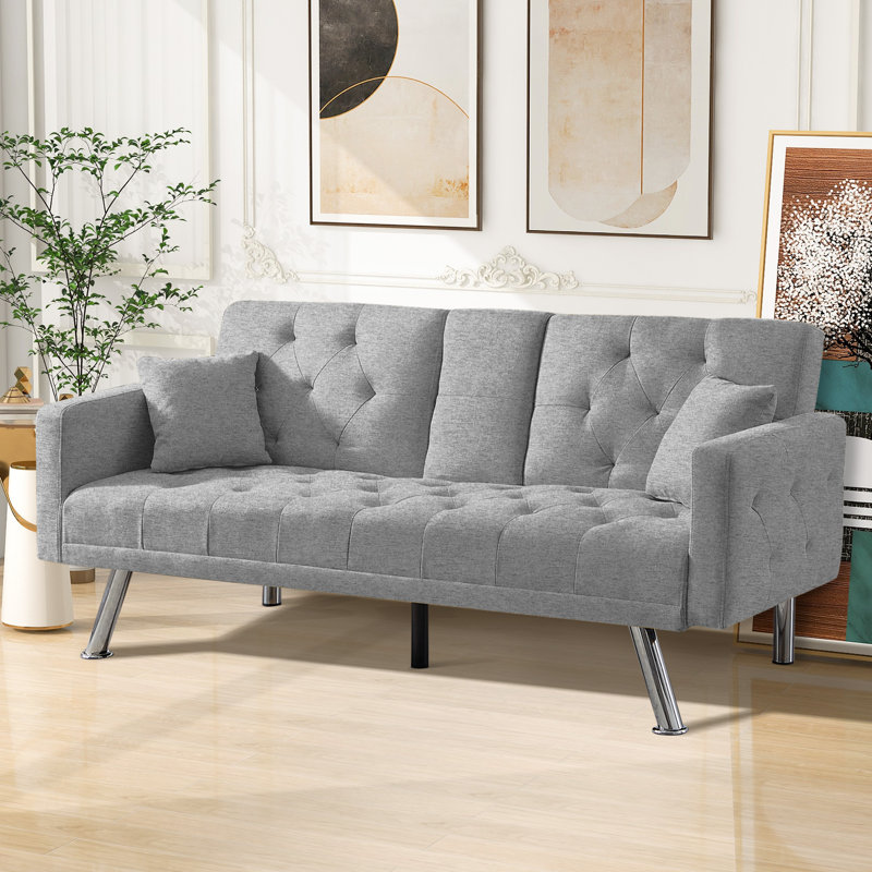 Canapé convertible capitonné double / double 75,59 po, Lin gris