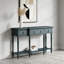 Console Traditional Traditional avec 3 tiroirs à fermeture en douceur et tablette inférieure, structure en bois massif, pieds romains tournés, poignées en cuivre rétro, bleu-648557928