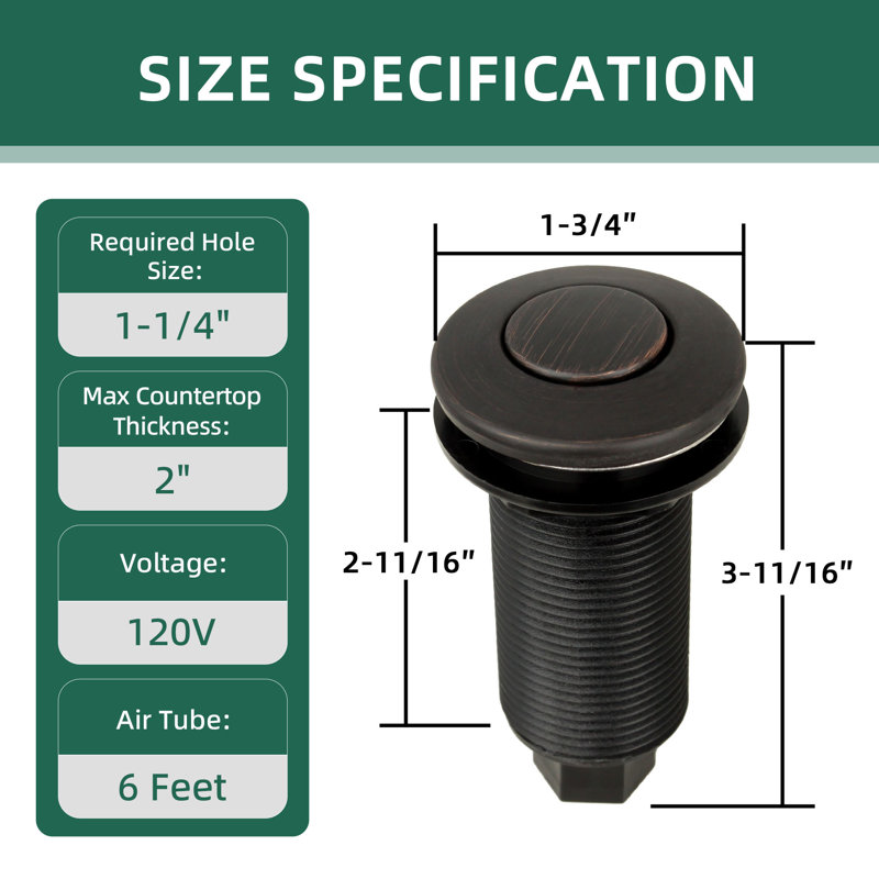 Garbage Disposal Kitchen Air Switch, Oil Rubbed Bronze