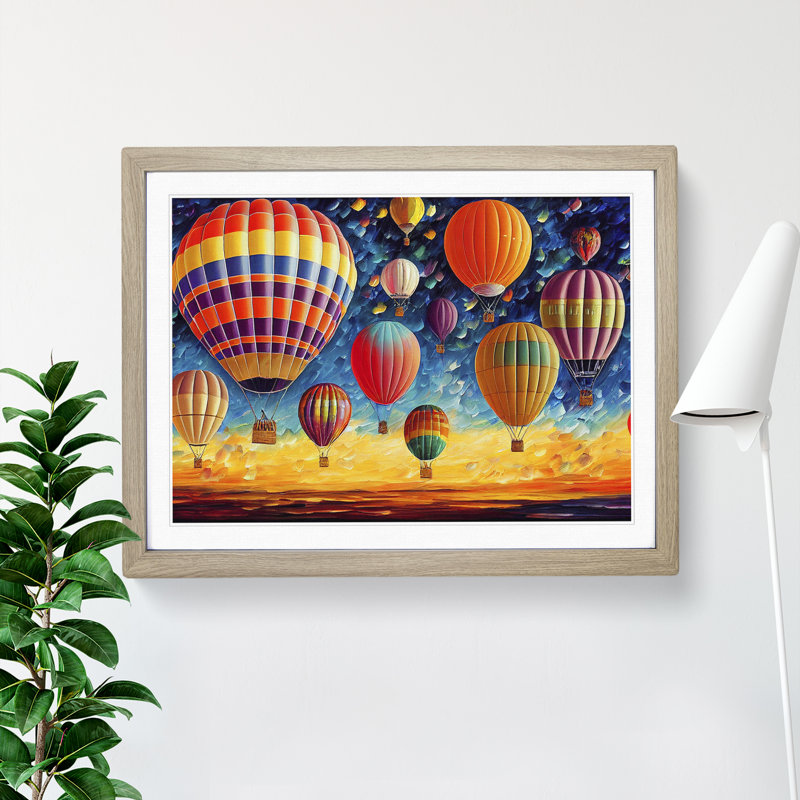 Colourful Hot Air Balloons Vol.2 - Print, 46cm H x 64cm W x 2cm D, Oak Framed