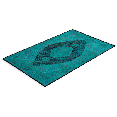 Tapis vert contemporain en laine noué à la main 4 pi 7 po x 7 pi 4 po Colangelo