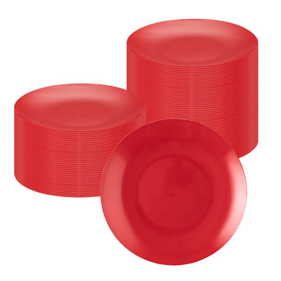 Restaurantware-Moderna 9 Inch Premium Disposable Plates, 200 Round Plastic Plates For Parties - Durable, Heavy-duty, Red Plastic Dinner Plate, For Warm And Cold Foods, Ideal For Cafes