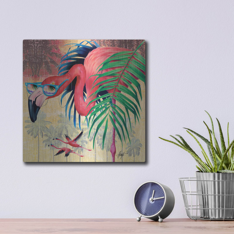 «Cool Flameoes» par James Mazzotta sur métal, H 12 po x l 12 po