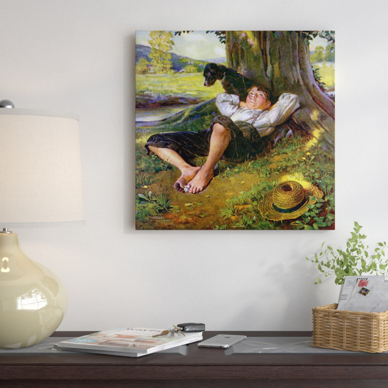 « barefoot garçon rêvasser » par norman rockwell, reproduction d’art sur toile tendue, H 12 po x l 12 po x P 0,75 po