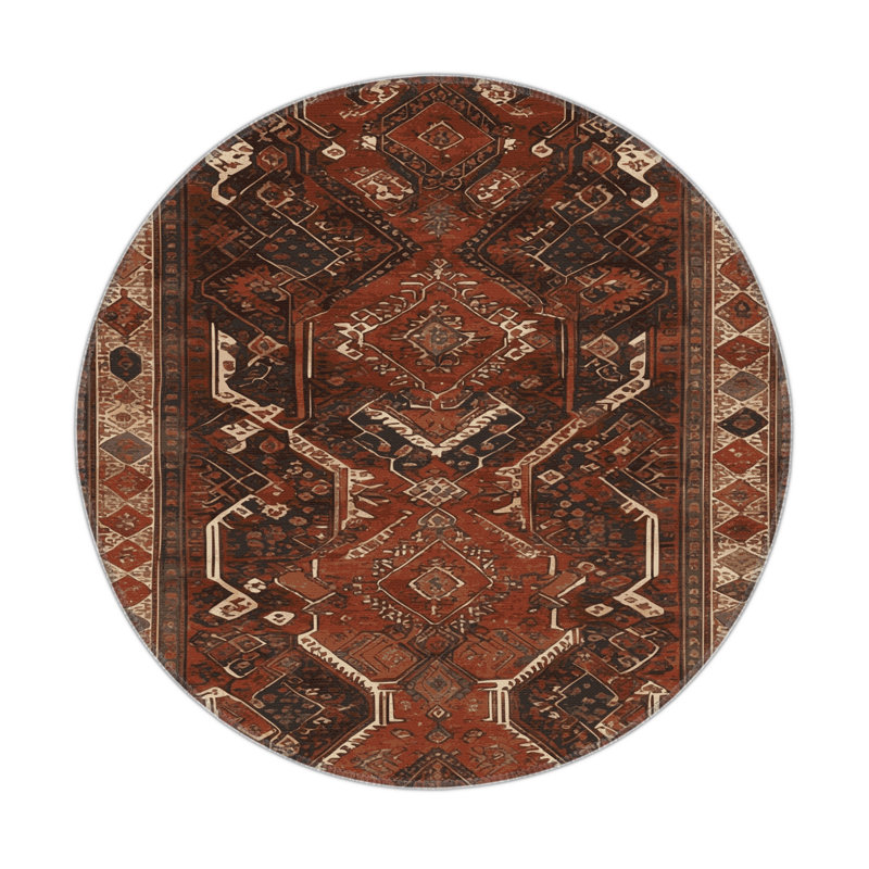 Tapis turc intérieur et extérieur brun, Rond 5 pi