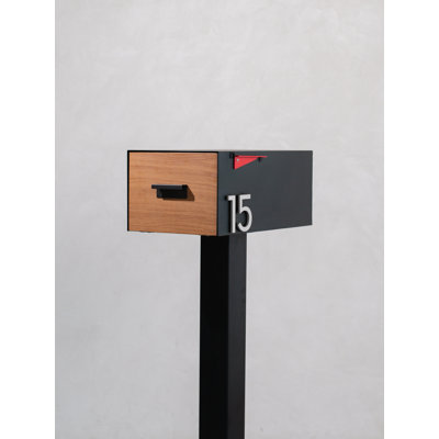 Large Malone Post Mounted Steel Mailbox with Wood-Styled Door