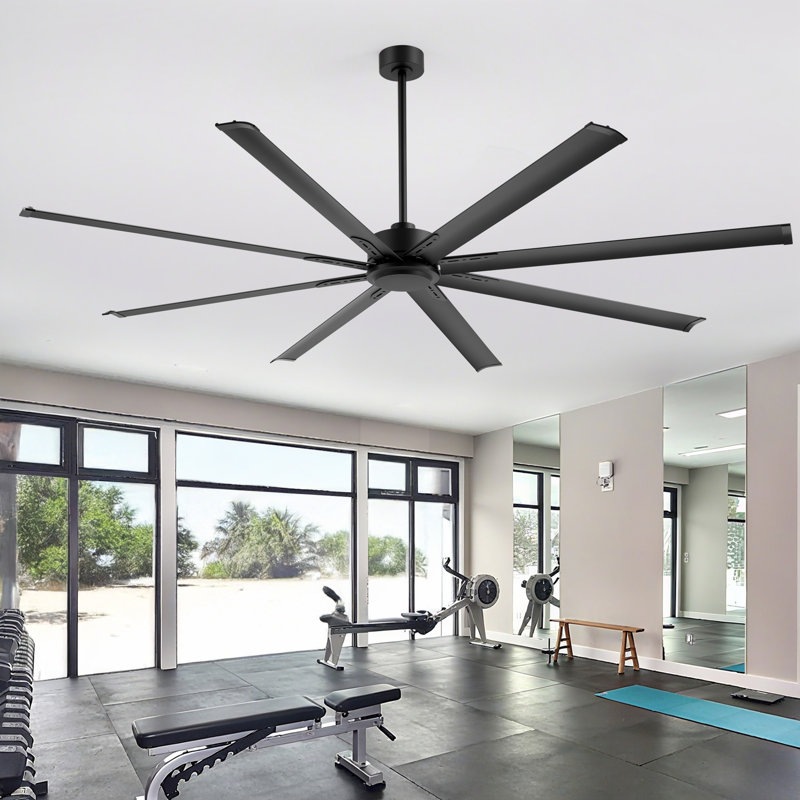 Ventilateur de plafond industriel à courant continu avec pales réversibles, 84 po de largeur, Noir