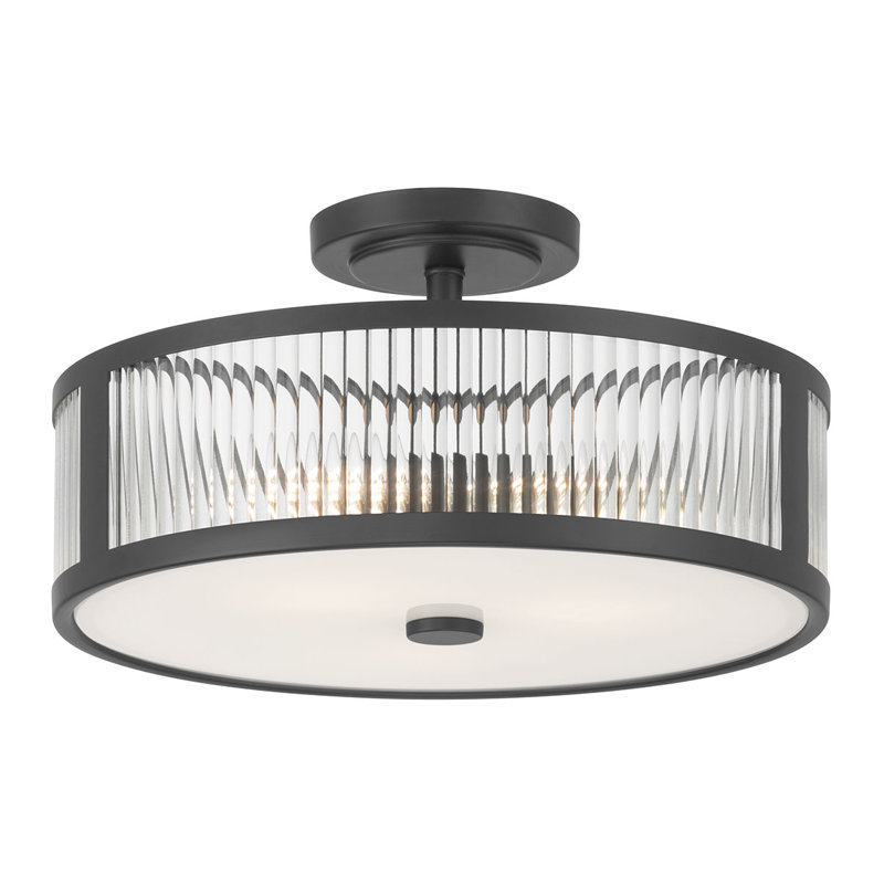 Gabrie 15.75" Wide 3-Light Semi-Flush Mount, Matte Black
