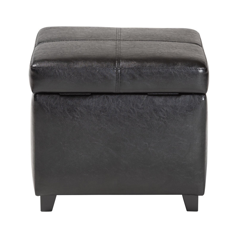 Leitch Faux Leather Ottoman, Black Faux Leather
