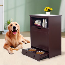 PawHut Large Elevated Dog Bowls with Storage Drawer Containing 21 L Capacity in Brown