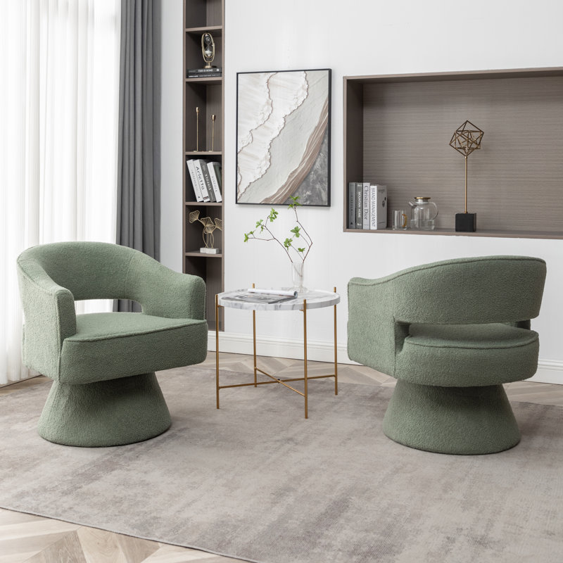 Kenzlee Upholstered Swivel Barrel Chair, Green Teddy Fabric