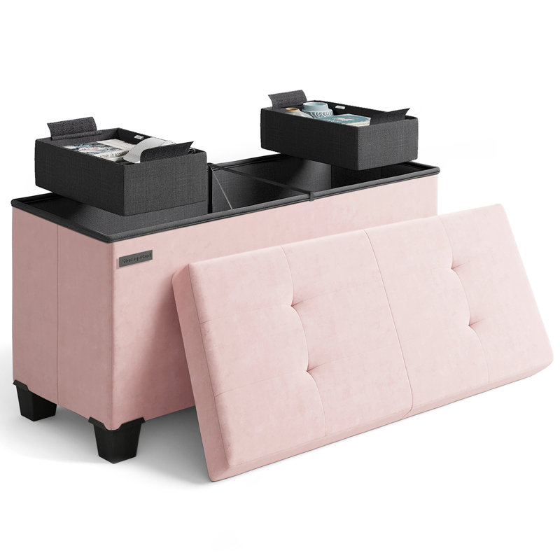 Banc repose-pieds en velours avec rangement amovible Nestl, H 15 po x l 30 po x P 15 po, Rose