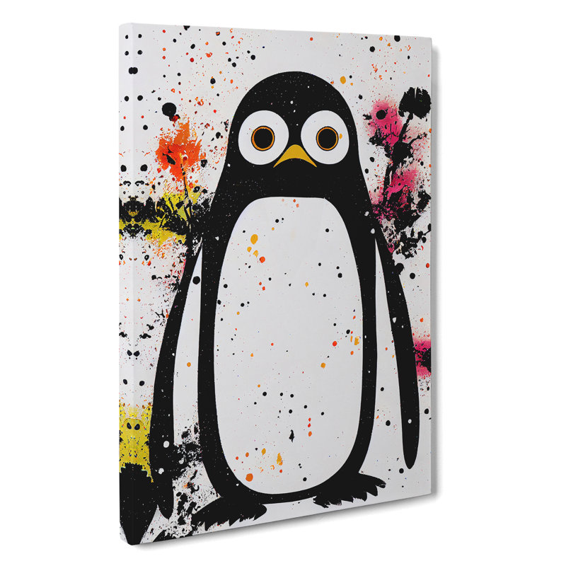 Painted Penguin No.2 - Wall Art, 60cm H x 40cm W x 3cm D, Wrapped Canvas