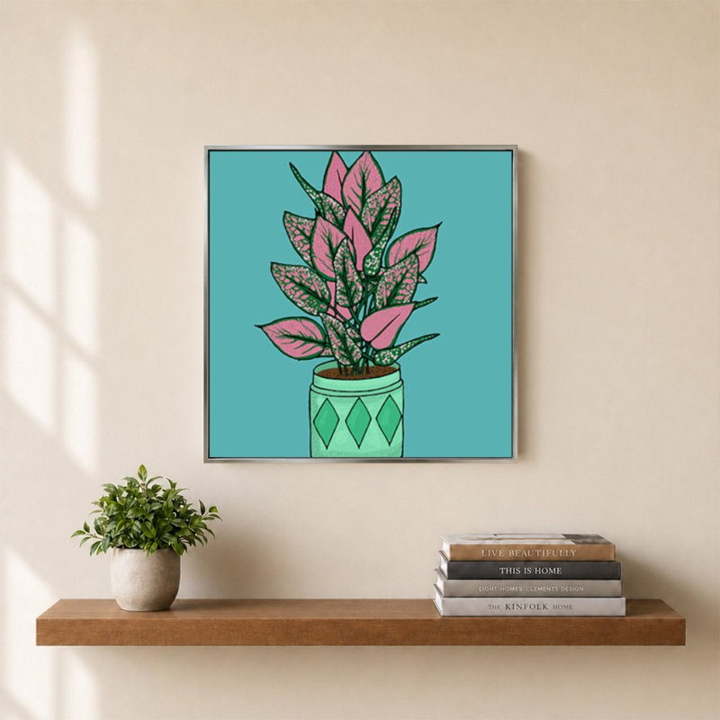 «Pots Plant On Teal III» par Jen Bucheli - impression sur toile