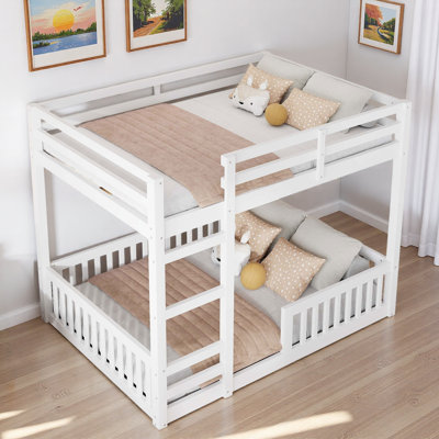 Wood Bunk Bed With Ladder And Guardrails