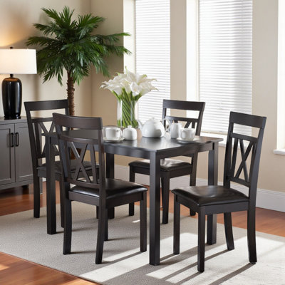 Brindley 5-Piece Dining Set with Dark Brown Faux Leather Upholstery