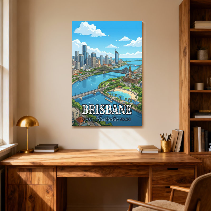 Paysages de la ville de Brisbane, H 18 po x l 12 po