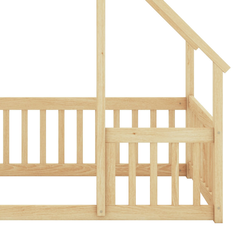 Lit moderne en forme de maison moderne avec clôture et garde-corps, Naturel