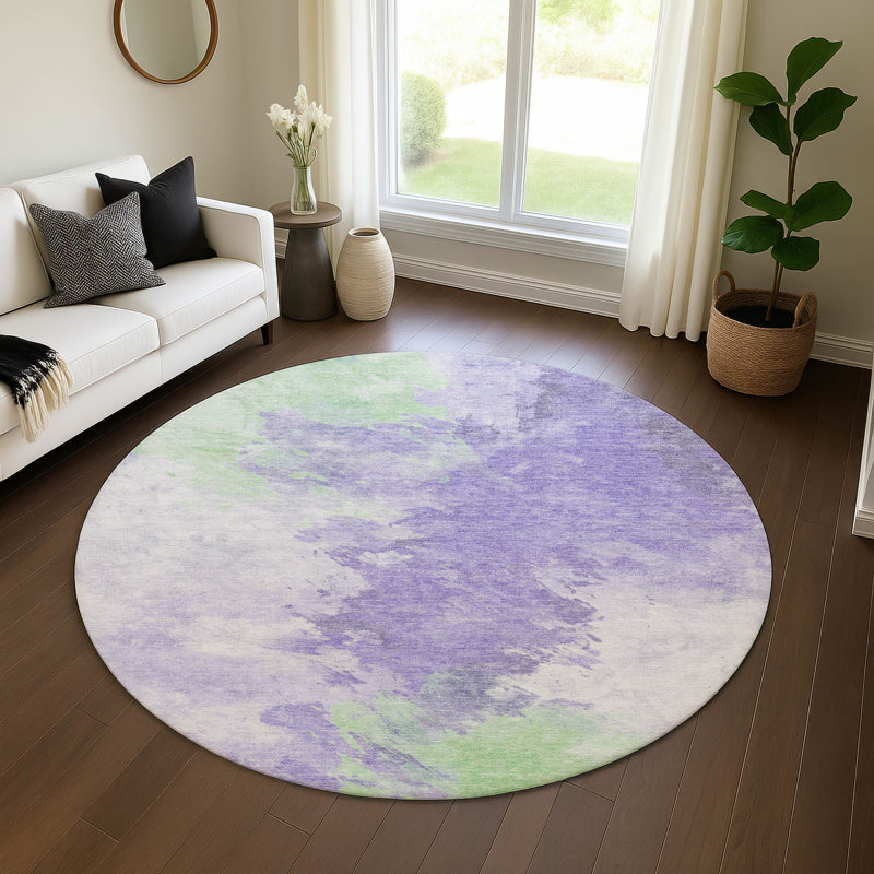 Premium Machine Washable Slesnick AMF1675 Abstract Rug, Round 8'