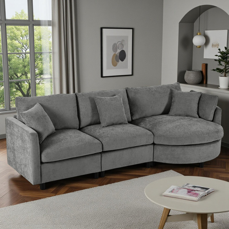 Canapé modulaire en chenille de 105,48 po de largeur, Gris chenille