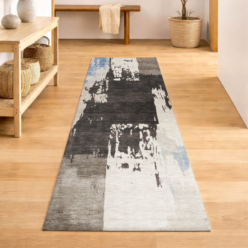 Premium Machine Washable Mayfield AMF2347 Abstract Rug, 2'3" x 7'6" Runner, Brown