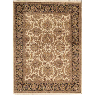 Tapis ivoire et noir noué à la main de haute qualité