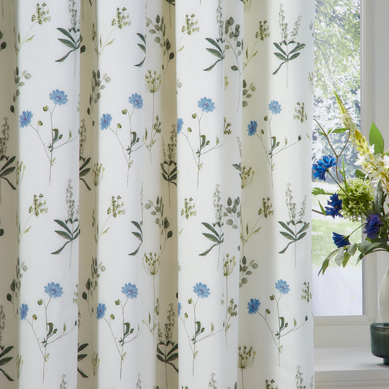 Meadow 100% Cotton Pencil Pleat Curtain Panel Pair, 168cm Width x 137cm Drop