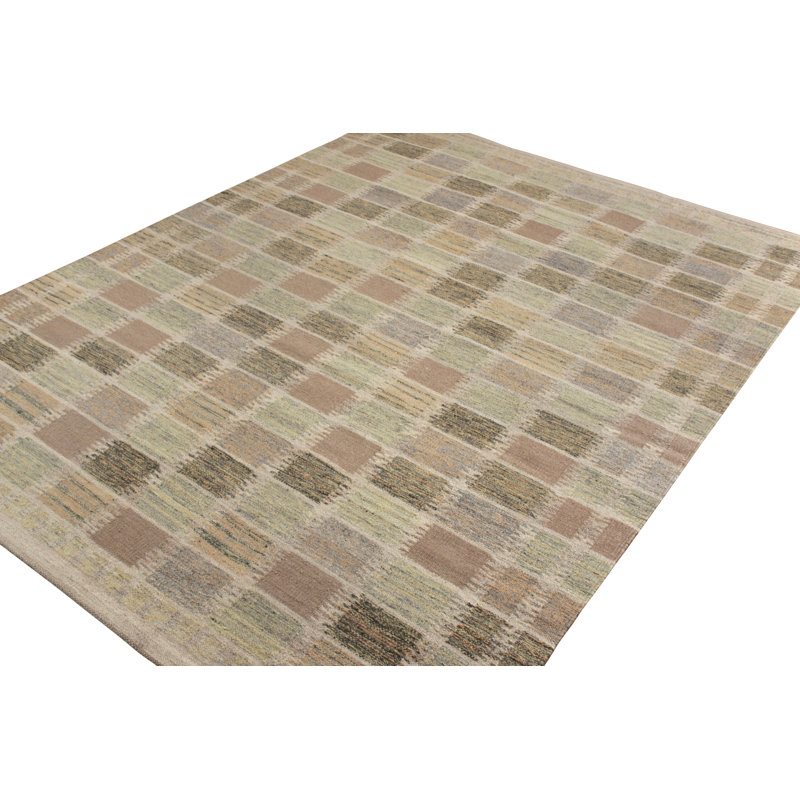 Scandinavian Hand Knotted Wool Geometric Area Rug, Rectangle 10' x 14'