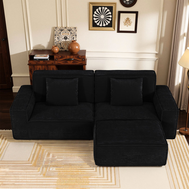 106,3 pouces, compression moderne, 3 sièges, microfibre noire, mousse à haut rebond, siège de jeu, siège d'appoint, conception à compression, dossier confortable, famille, salon
