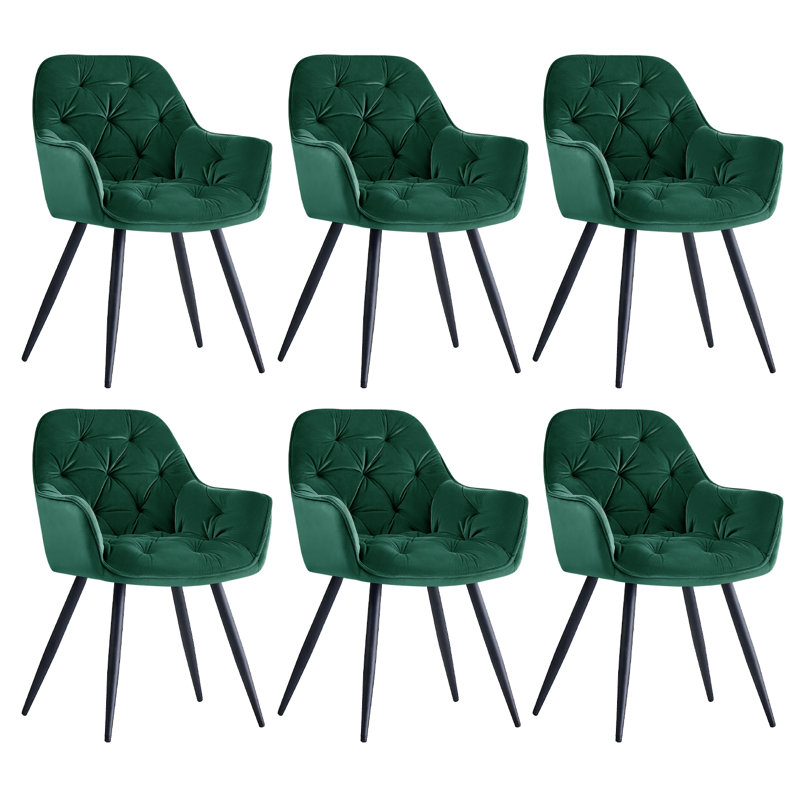 Nolen Upholstered Velvet Dining Chair with Arm, Green