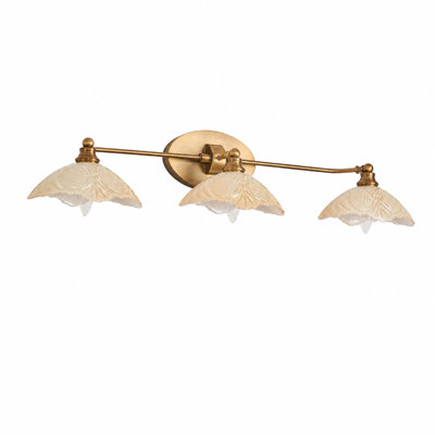 Applique murale de salle de bain en laiton antique à 3 lumières avec abat-jour en verre ambré
