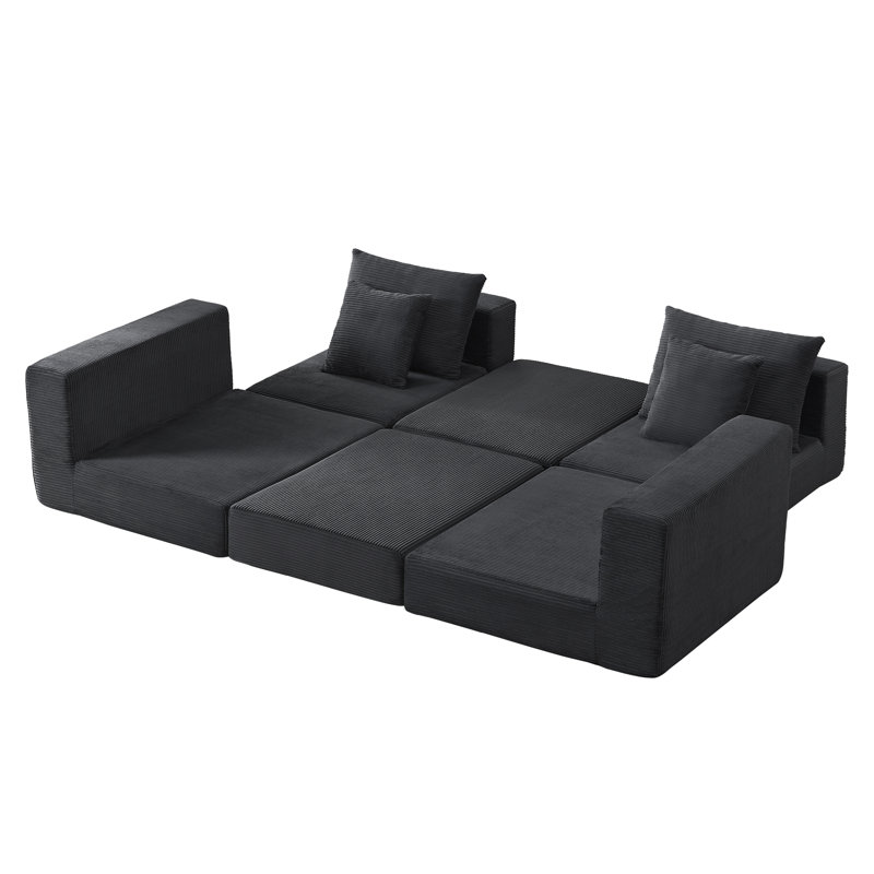  Canapé-lit modulaire en L 102,1 po, chaise longue et assise profonde en chenille gris foncé, sans assemblage, Gris foncé