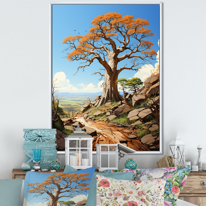 Représentation transparente de Baobab I sur toile, Cadre flottant blanc, H 20 po x l 12 po x P 1 po