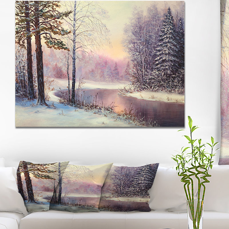 «River in Winter Landscape», peinture, H 40 po x l 30 po x P 1,5 po, Toile tendue