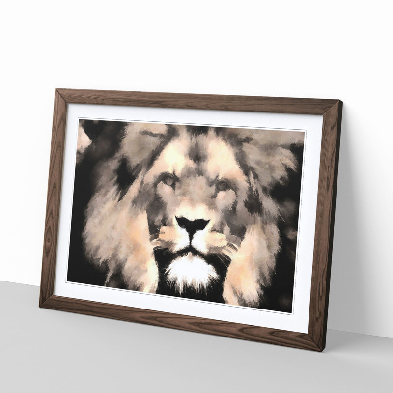 Lion - Picture Frame Graphic Art Print, 62cm H x 87cm W x 2cm D, Walnut Framed