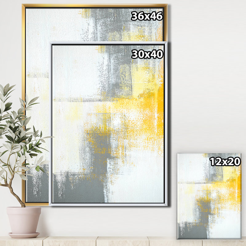 «Gray and Yellow Blue Abstract», reproduction d'art sur toile, Cadre flottant doré, H 40 po x l 30 po x P 1,5 po