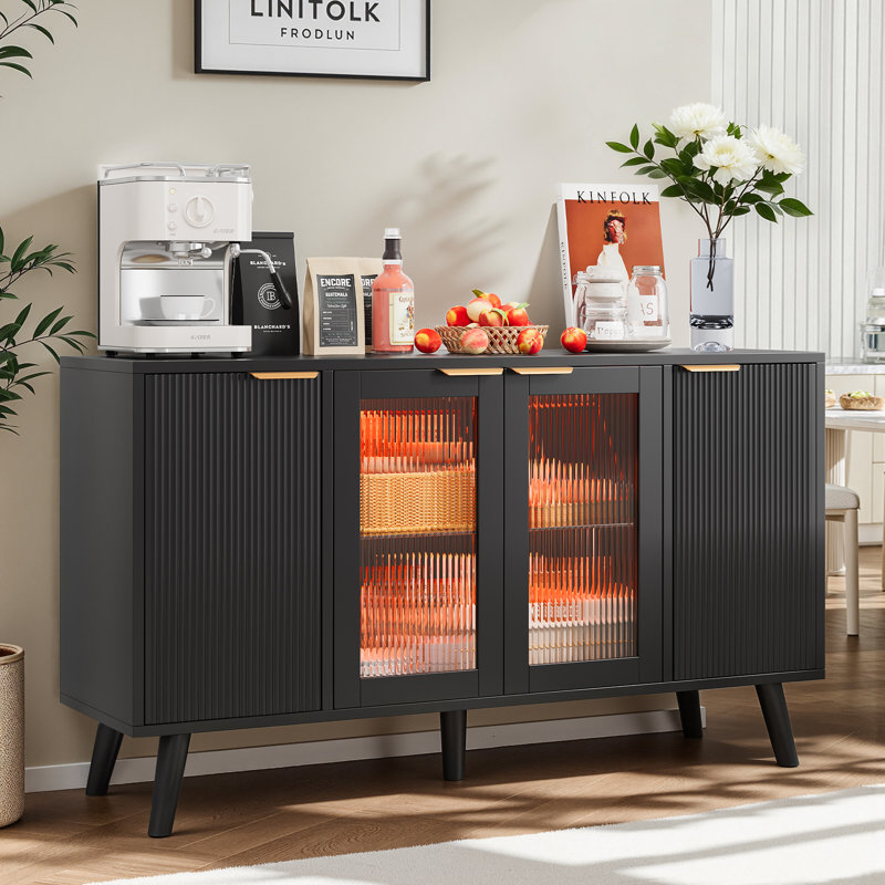 Buffet de cuisine cannelé moderne 55,1 "avec lumières DEL, tablettes réglables