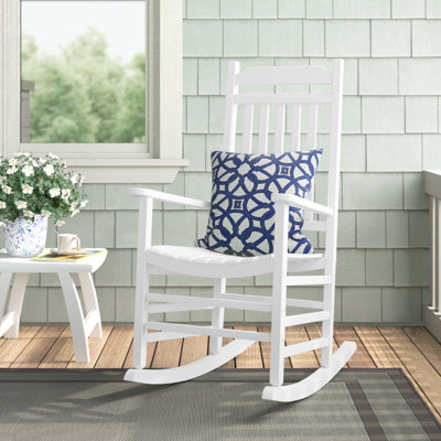  High Back Slat Rocking Chair, Solid Wood Outdoor Rocking Chair