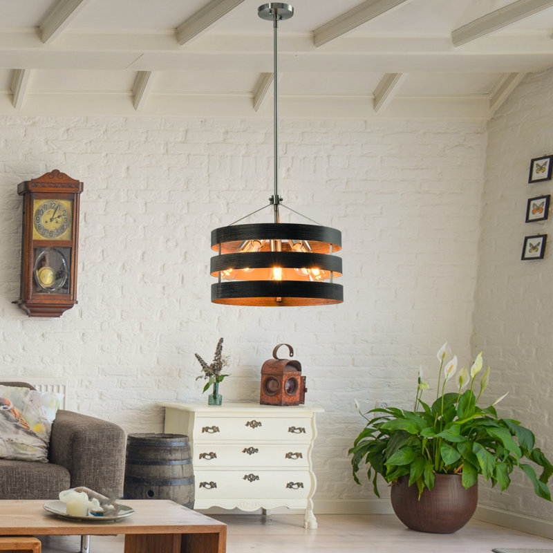 Lustre cylindrique à cinq lumières avec abat-jour