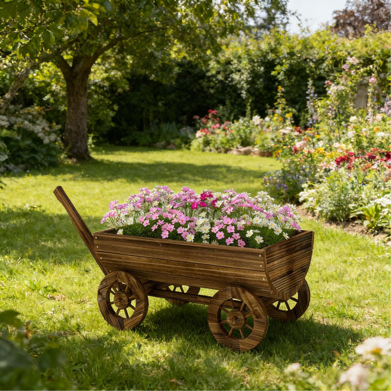 Petit chariot à fleurs brouette, jardinière mobile en bois