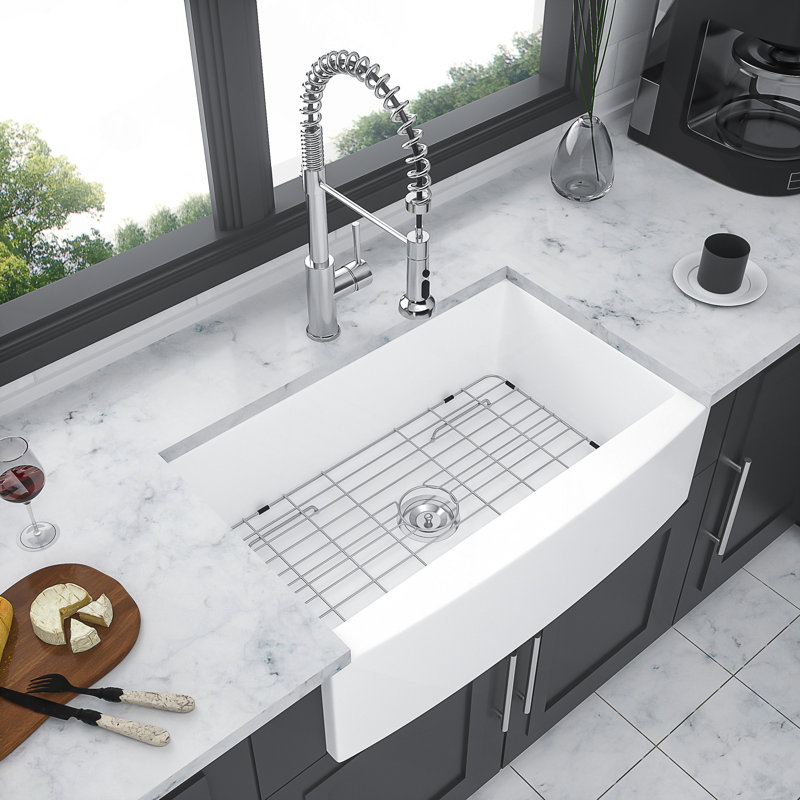 30 Inch Ceramic Farmhouse Sink With Arch Edge And Apron Front