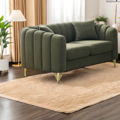 Canapés modernes compacts, causeuse Teddy de 155 cm avec pieds en métal doré pour la maison