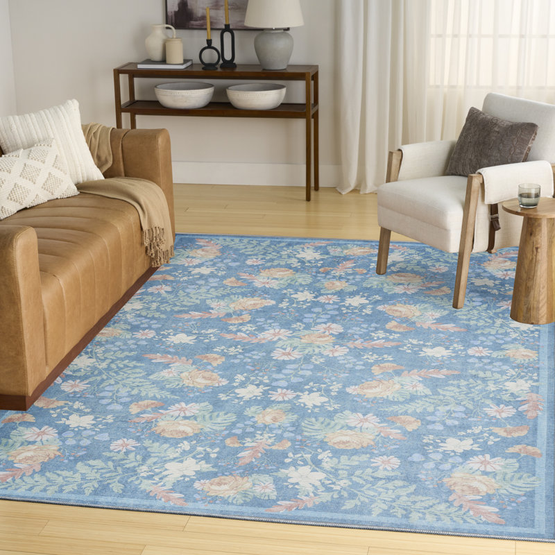 Nourison Botanical Washables 5' x 7' Blue Multicolor Farmhouse Indoor Rug, Rectangle 5' x 7', Multicolor Blue