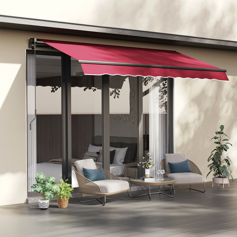 Auvent de patio 10 pi x 8 pi - Protection solaire rouge. Et eau - Tissu, cadre en aluminium, manivelle manuelle pour terrasse, balcon, cour rétractable rouge. Tissu aquatique. Cadre. Manivelle. Fixation sur plusieurs surfaces. Parasol