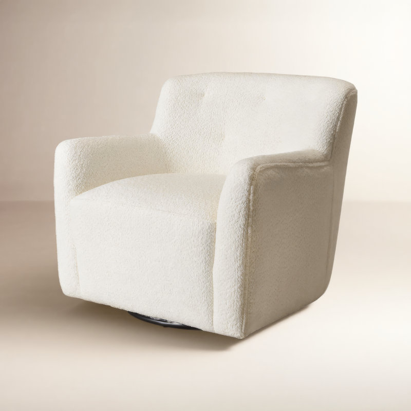 Fae Chenille Upholstered Swivel Armchair, Snow Textured Chenille