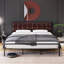 Lit double en faux cuir - Point carré, brun rouge, métal-1696169797