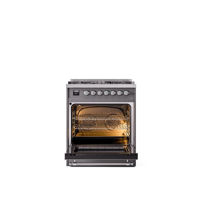 ILVE Nostalgie II 30 in Dual Fuel Range, Liquid Propane, Graphite Matte/Chrome