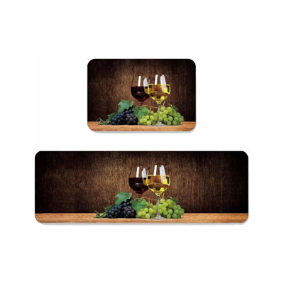 Ensemble de 2 tapis de cuisine en verre à vin brun pour la cuisine et l'espace repas